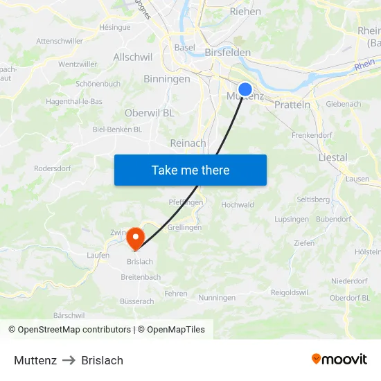 Muttenz to Brislach map