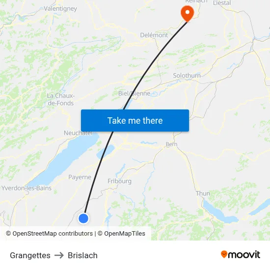 Grangettes to Brislach map
