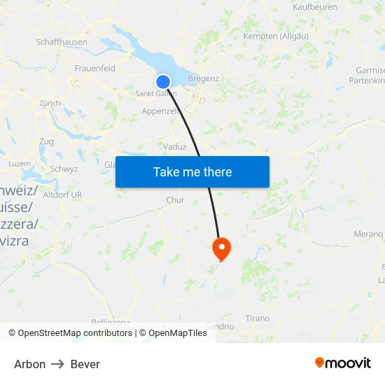 Arbon to Bever map