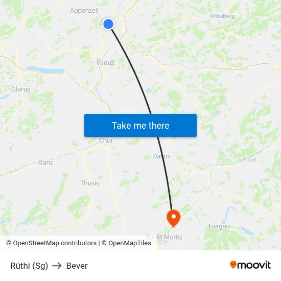 Rüthi (Sg) to Bever map