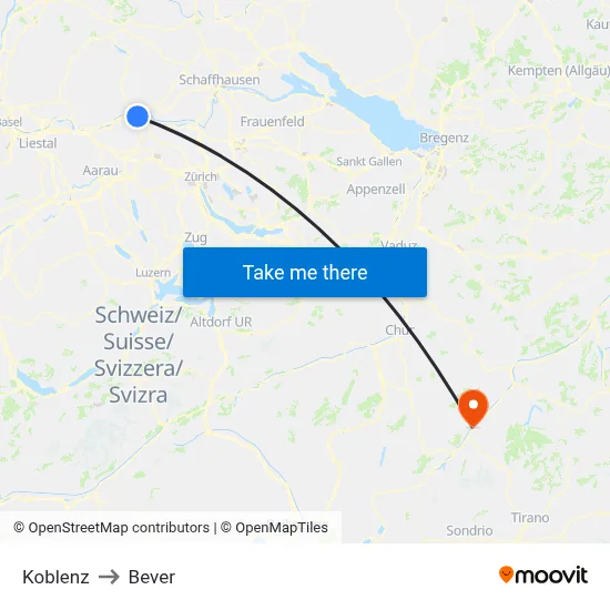 Koblenz to Bever map