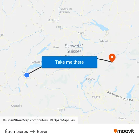 Étrembières to Bever map
