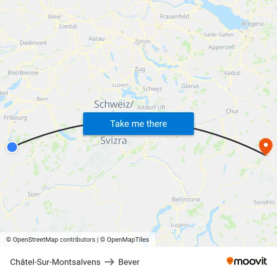 Châtel-Sur-Montsalvens to Bever map