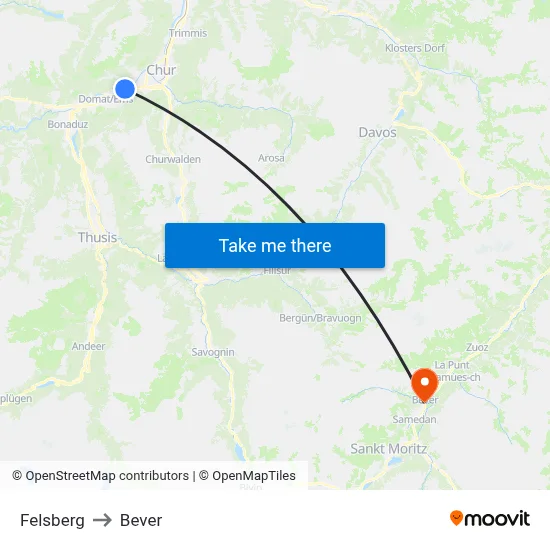 Felsberg to Bever map