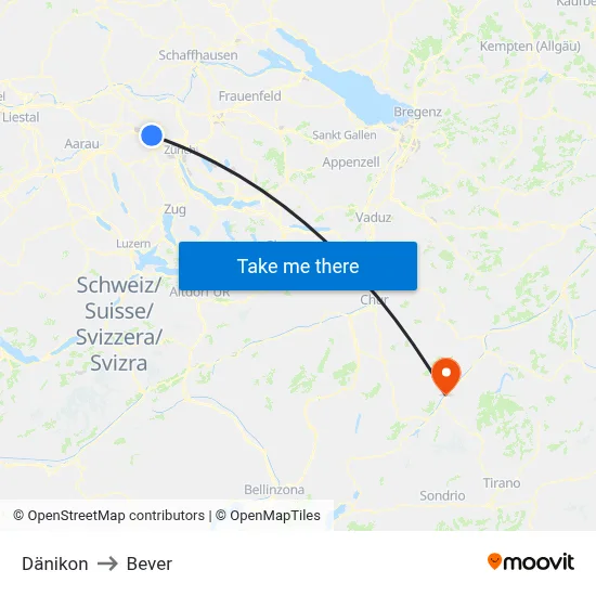 Dänikon to Bever map