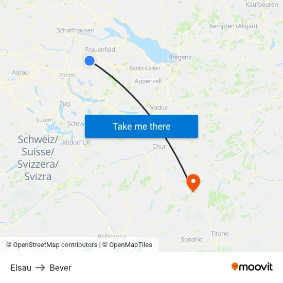 Elsau to Bever map
