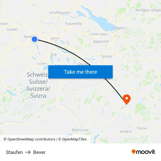 Staufen to Bever map