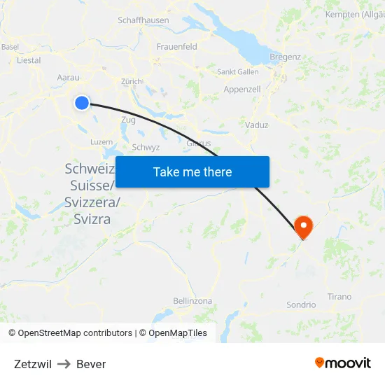 Zetzwil to Bever map