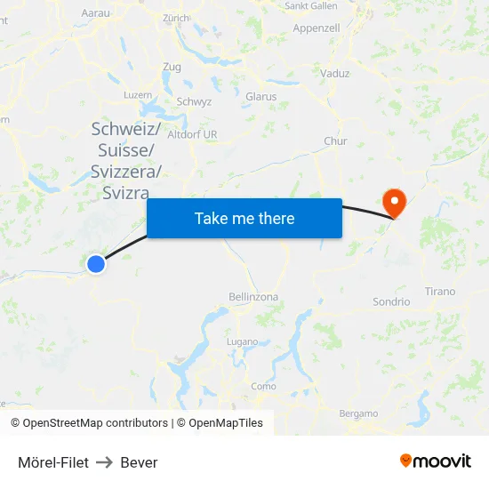 Mörel-Filet to Bever map