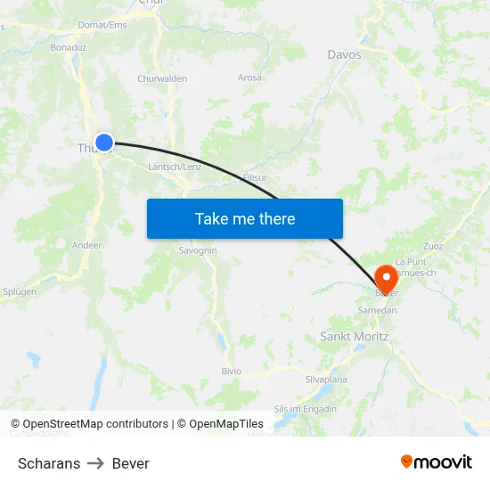 Scharans to Bever map