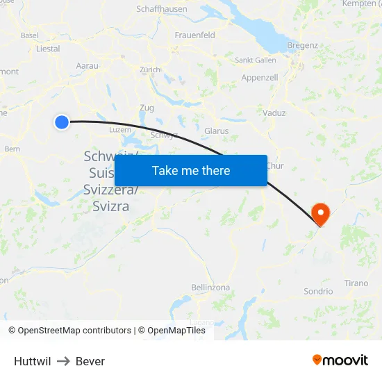 Huttwil to Bever map