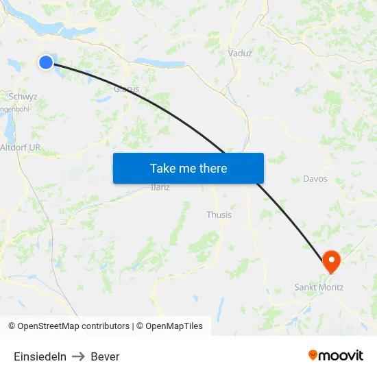 Einsiedeln to Bever map