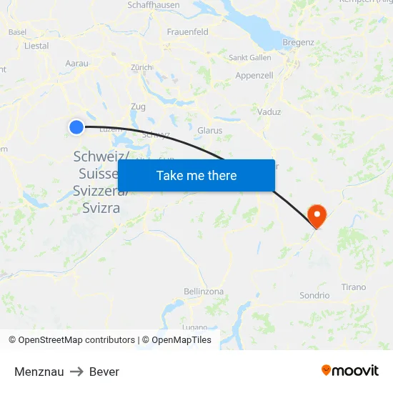 Menznau to Bever map