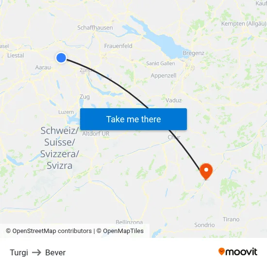 Turgi to Bever map