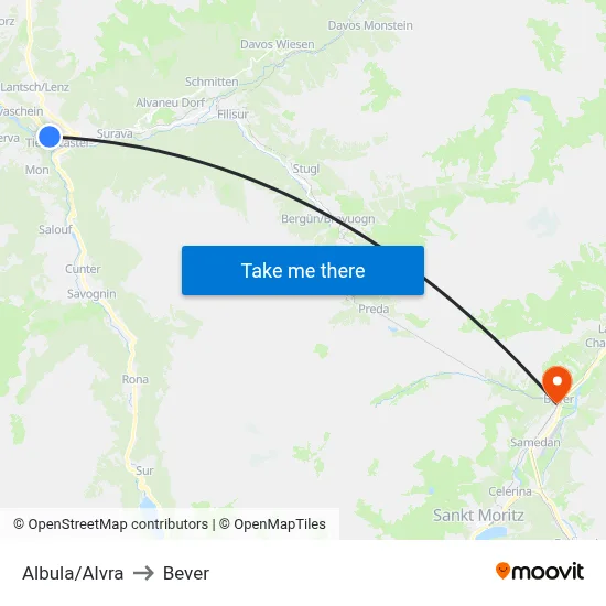 Albula/Alvra to Bever map