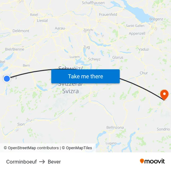 Corminboeuf to Bever map