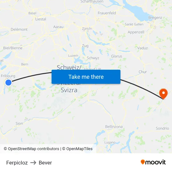Ferpicloz to Bever map