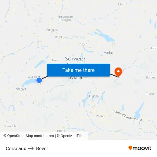Corseaux to Bever map