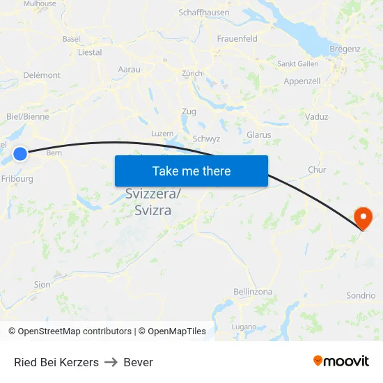 Ried Bei Kerzers to Bever map