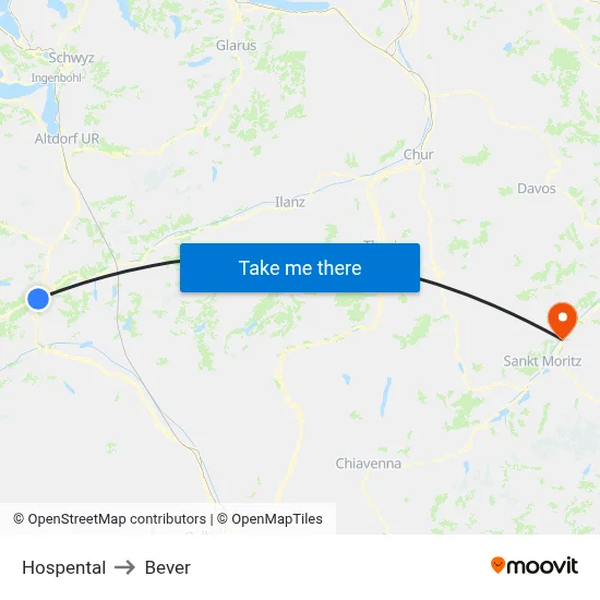 Hospental to Bever map