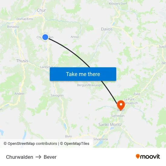 Churwalden to Bever map