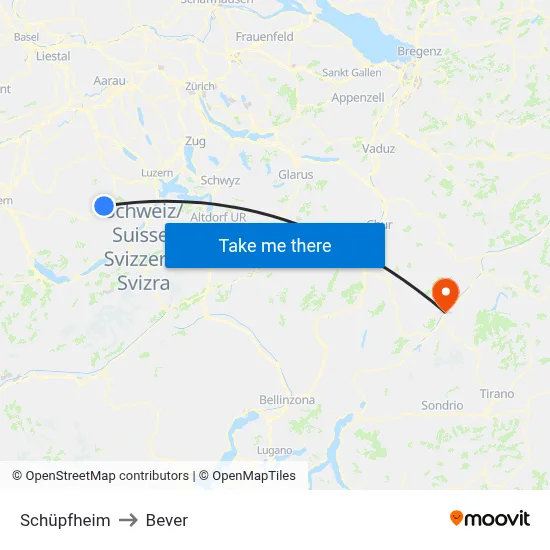 Schüpfheim to Bever map