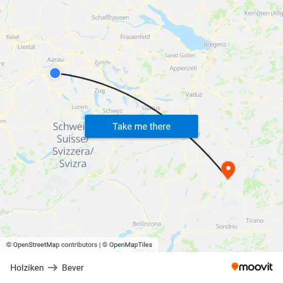 Holziken to Bever map