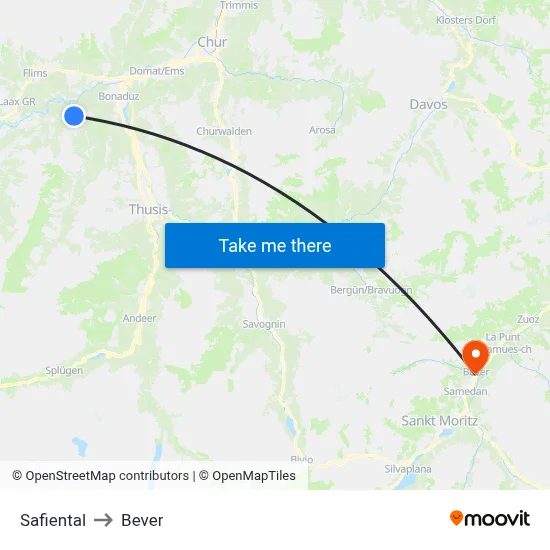 Safiental to Bever map