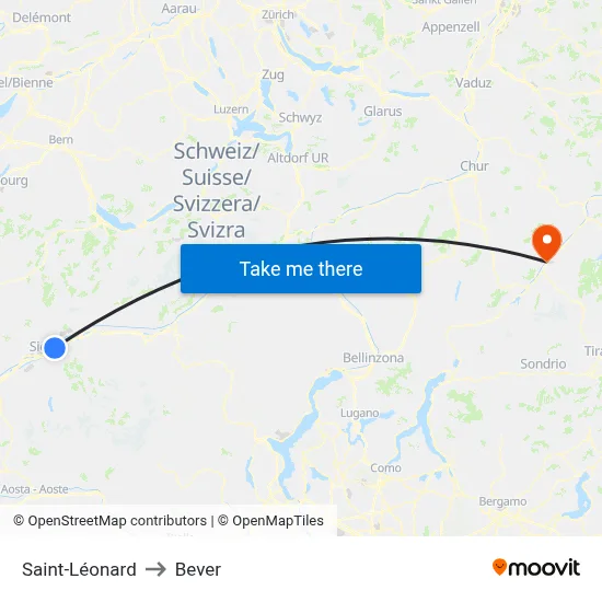 Saint-Léonard to Bever map