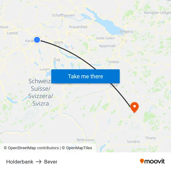 Holderbank to Bever map