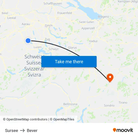 Sursee to Bever map