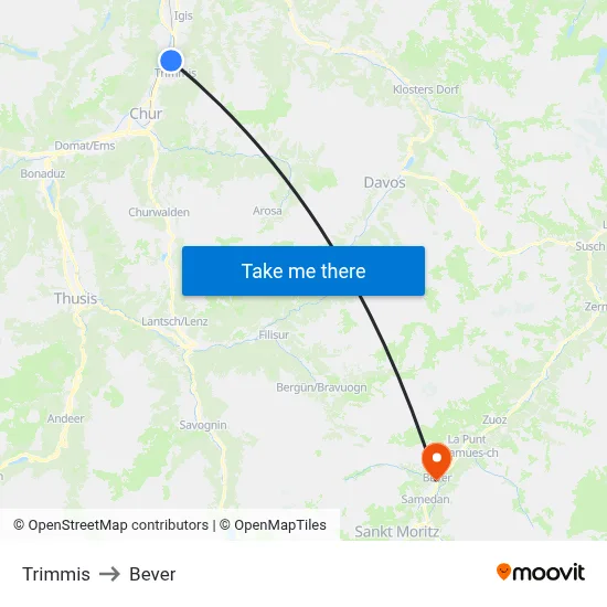 Trimmis to Bever map