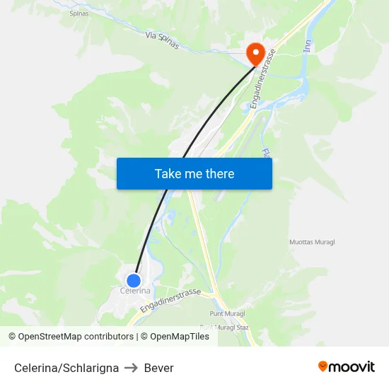 Celerina/Schlarigna to Bever map