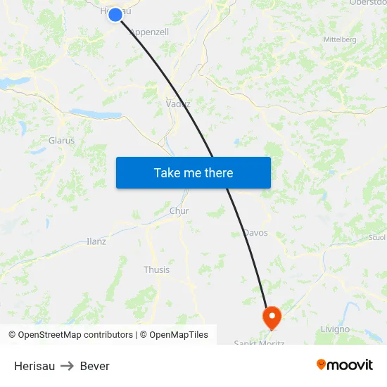 Herisau to Bever map