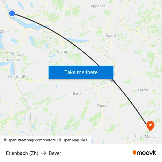 Erlenbach (Zh) to Bever map