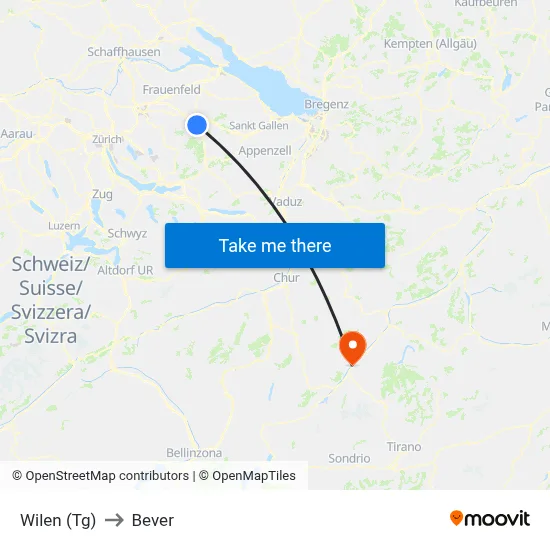 Wilen (Tg) to Bever map