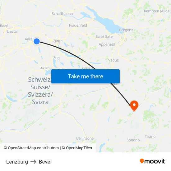 Lenzburg to Bever map