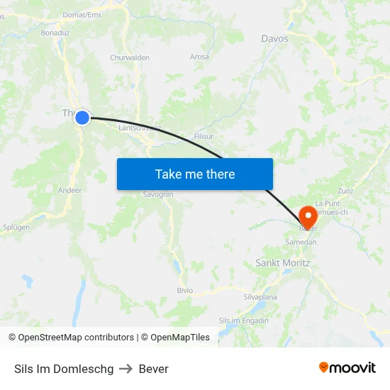 Sils Im Domleschg to Bever map