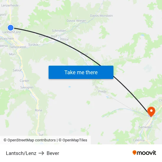 Lantsch/Lenz to Bever map