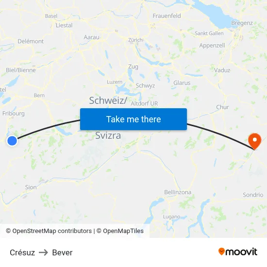 Crésuz to Bever map