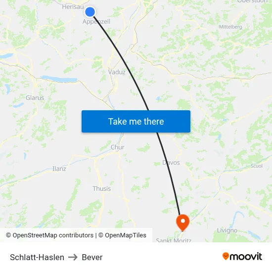 Schlatt-Haslen to Bever map