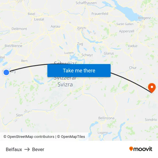 Belfaux to Bever map