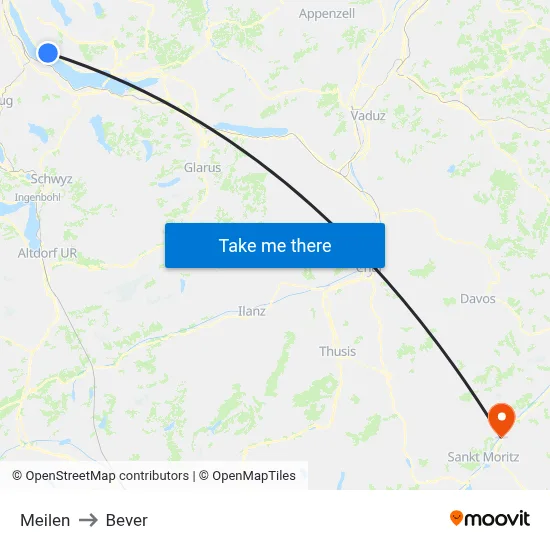 Meilen to Bever map