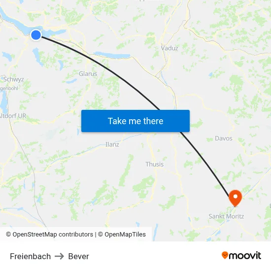 Freienbach to Bever map
