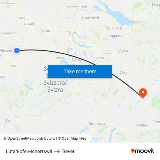 Lüterkofen-Ichertswil to Bever map