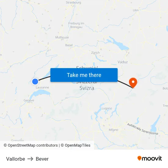 Vallorbe to Bever map