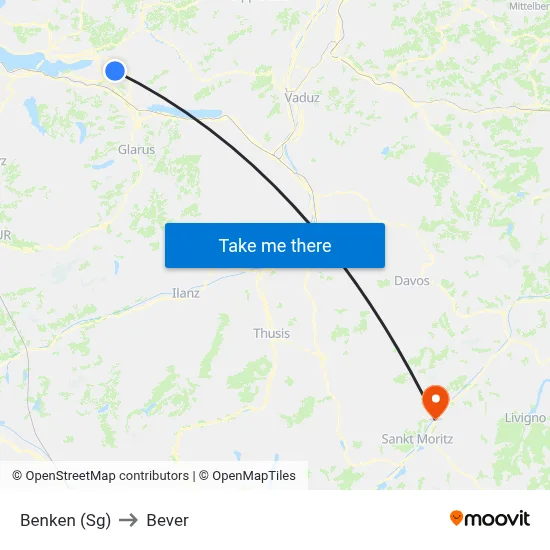 Benken (Sg) to Bever map