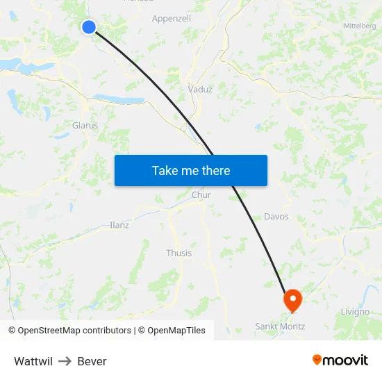 Wattwil to Bever map
