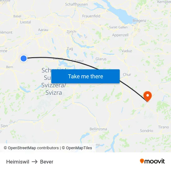 Heimiswil to Bever map