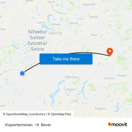 Visperterminen to Bever map